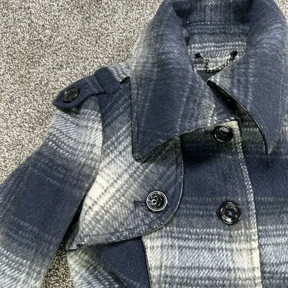 Miss Sixty Wool‎ Blend Plaid Belted Pea Coat Womens Medium Faux Leather Trim